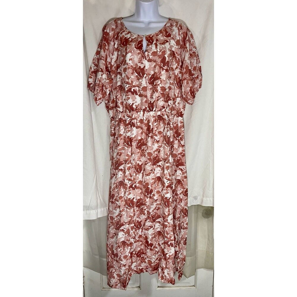 Nine West Women’s XXL Terracotta Floral Midi Dress - Elastic Waist